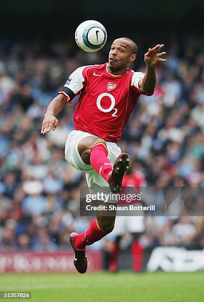 Thierry Henry of Arsenal in action during the Barclays Premiership match between Manchester City and Arsenal at the City of Manchester Stadium on...