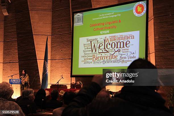 People attend the "International Mother Language Day" event at UNESCO headquarters, in Paris, France on March 3, 2016.