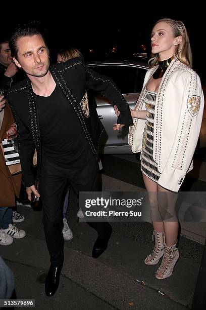 Matthew Bellamy and Elle Evans arrive at the Balmain After Show Party as part of the Paris Fashion Week Womenswear Fall/Winter 2016/2017 on March 3,...