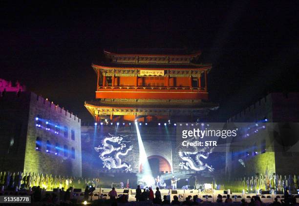The "Wall of Hope" concert on the Great Wall of China, at the Juyongguan Pass, during rehearsal in the north of Beijing 24 September 2004. The...