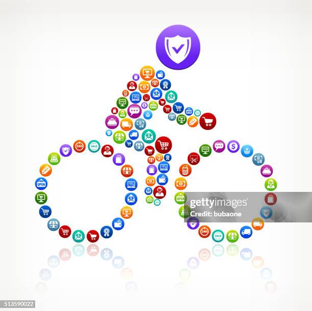 stick figure on bicycle shopping and commerce colorful button pattern - telecommunications workers outside stock illustrations