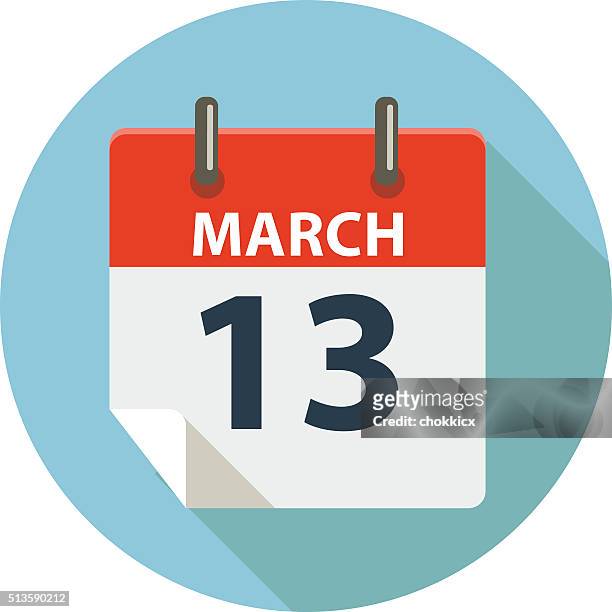 march 13 calendar icon - daylight savings spring stock illustrations