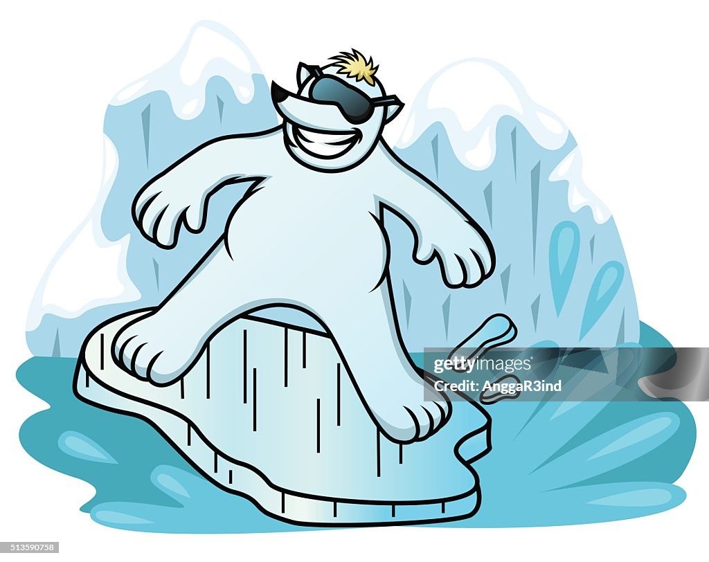 Polar Bear Surfing with Ice Shelf