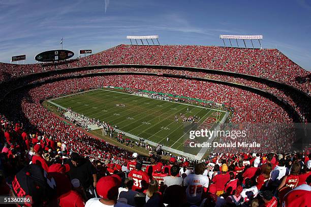 Football fans watch the 2nd half of Kansas City Chiefs versus the Houston Texans NFL game on September 26, 2004 at Arrowhead Stadium in Kansas City,...