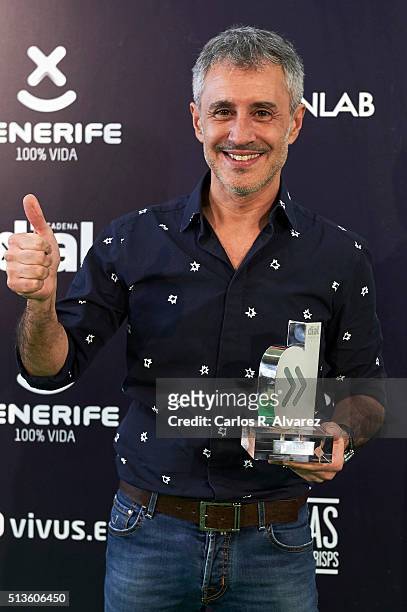 Spanish singer Sergio Dalma attends the "Cadena Dial" 2015 awards press room at the Recinto Ferial on March 3, 2016 in Tenerife, Spain.
