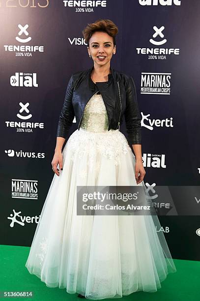 Spanish singer Chenoa attends the "Cadena Dial" 2015 awards press room at the Recinto Ferial on March 3, 2016 in Tenerife, Spain.