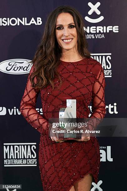 Spanish singer Malu attends the "Cadena Dial" 2015 awards press room at the Recinto Ferial on March 3, 2016 in Tenerife, Spain.