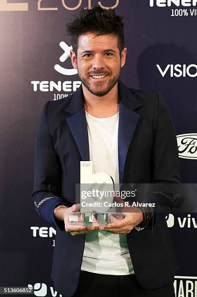 Spanish singer Pablo Lopez attends the "Cadena Dial" 2015 awards press room at the Recinto Ferial on March 3, 2016 in Tenerife, Spain.