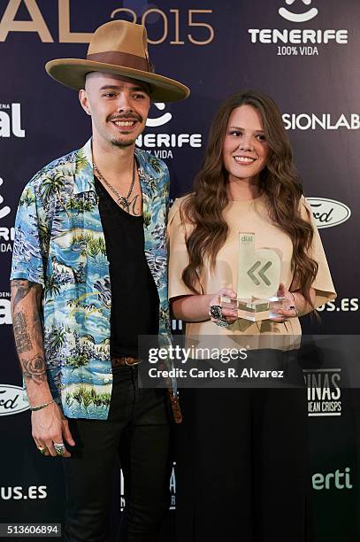 Jesse y Joy attends the "Cadena Dial" 2015 awards press room at the Recinto Ferial on March 3, 2016 in Tenerife, Spain.