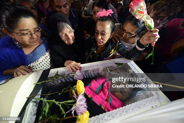 Relatives and friends attend the funeral of murdered indigenous activist Berta Caceres in La Esperanza, 200 km northwest of Tegucigalpa, on March 3,...