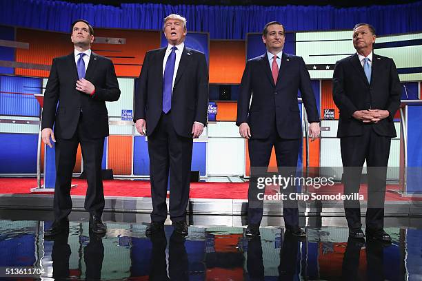 Republican presidential candidates Sen. Marco Rubio , Donald Trump, Sen. Ted Cruz , and Ohio Gov. John Kasich, participate in a debate sponsored by...