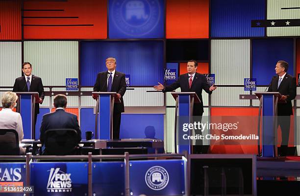 Republican presidential candidates Sen. Marco Rubio , Donald Trump, Sen. Ted Cruz , and Ohio Gov. John Kasich, participates in a debate sponsored by...