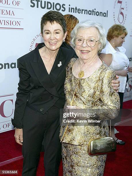 Dean Elizabeth M. Daley and Alma Hitchcock pose at the 75th Diamond Jubilee Celebration for the USC School of Cinema - Television at USC on September...