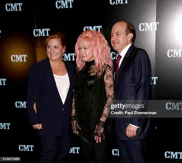 Cyma Zarghami, Cyndi Lauper and Philippe Dauman attend Viacom Kids And Family Group Upfront Event at Frederick P. Rose Hall, Jazz at Lincoln Center...