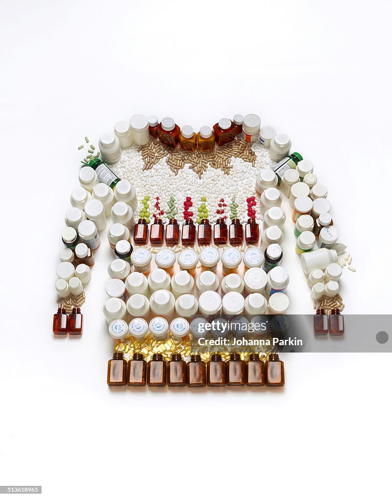 Christmas jumper made out of pills and supplements