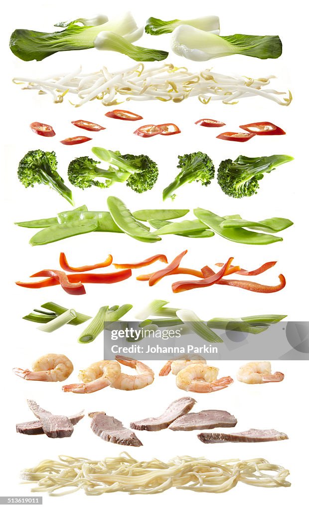 Stirfry ingredients separated into layers