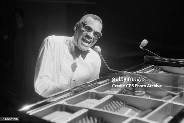 American singer Ray Charles performs in a still from the CBS special 'Barbra Streisand and Other Musical Instruments,' London, England, August 8,...