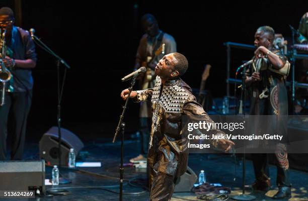 Senegalese singer Youssou N'Dour performs with his band, Super Etoile de Dakar, during the 2014 Next Wave Festival at the BAM Howard Gilman Opera...