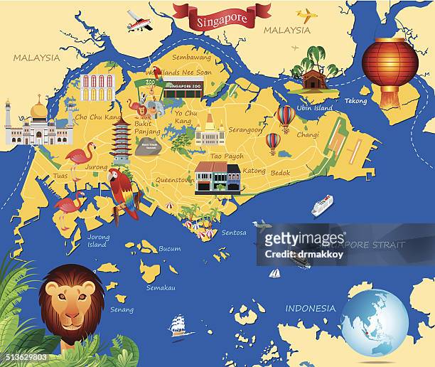 stockillustraties, clipart, cartoons en iconen met cartoon map of  singapure - singapore map
