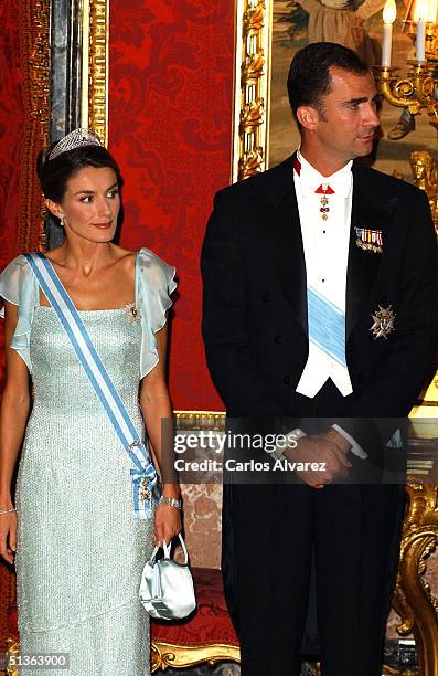 Crown Prince Felipe and Princess Letizia of Spain attend the Gala Dinner held by the Spanish Royal family in honour of Czech President Vaclav Klaus...