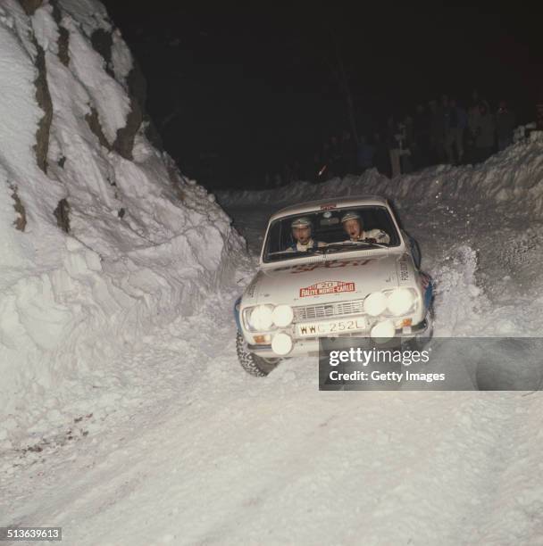 Hannu Mikkola of Finland and co-driver Jim Porter in the Ford Escort RS1600 during the FIA World Rally Championship 42nd running of the Monte Carlo...