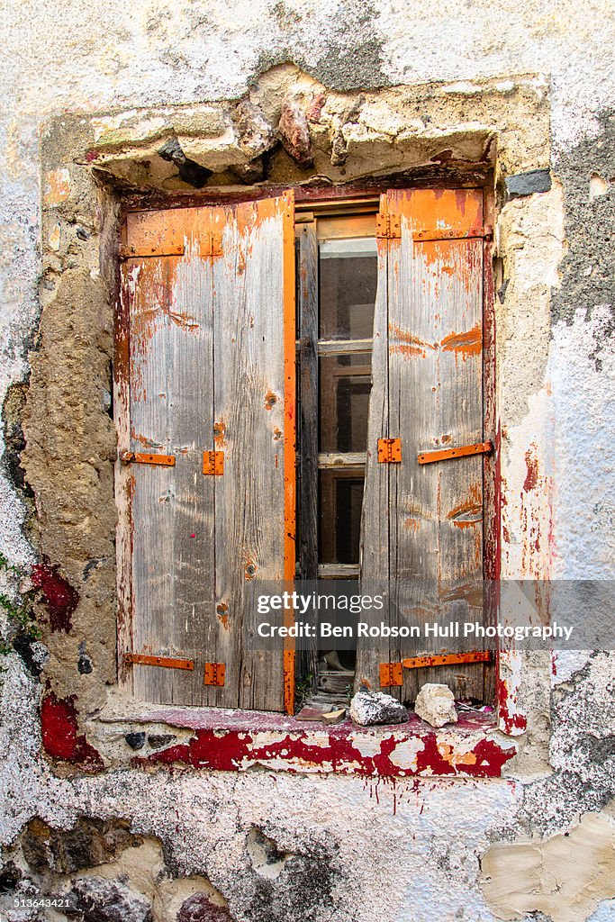 Santorini window and shutters, Greek Islands,