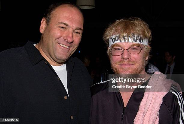 Actors James Gandolfini and Philip Seymour Hoffman attend "Celebrity Charades 2004: The Rematch", a benefit for the Labyrinth Theatre Company, in New...