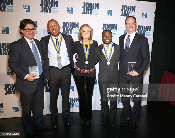 Dean Strang, Bryan Stevenson, Gloria Steinem, Anthony McGIll and Jerome F. Buting attend the John Jay Medal for Justice Awards Ceremony at Gerald W....