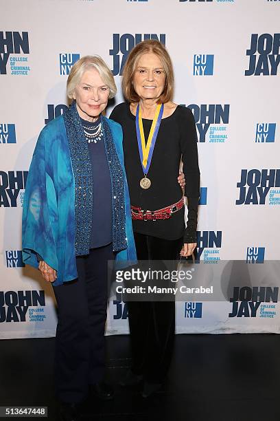 Ellen Burstyn and Gloria Steinem attend the John Jay Medal for Justice Awards Ceremony at Gerald W. Lynch Theater on March 3, 2016 in New York City.