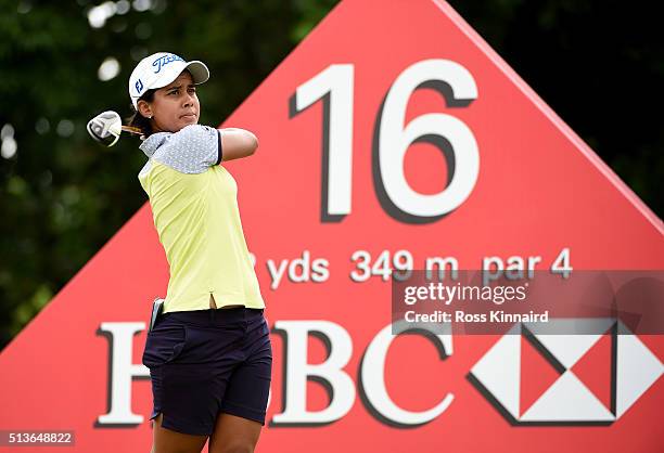 Julieta Granada of Paraguay on the 16th tee during the second round of the HSBC Women's Champions at the Sentosa Golf Club on March 4, 2016 in...