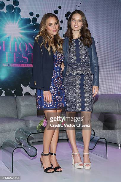 Models Hannah Davis and Emily DiDonato attend a press conference during the Liverpool Fashion Fest Spring/Summer 2016 at Televisa San Angel on March...