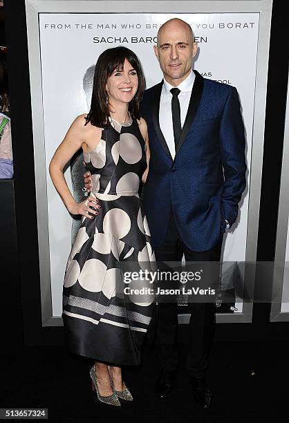 Actor Mark Strong and wife Liza Marshall attend the premiere of "The Brothers Grimsby" at Regency Village Theatre on March 3, 2016 in Westwood,...