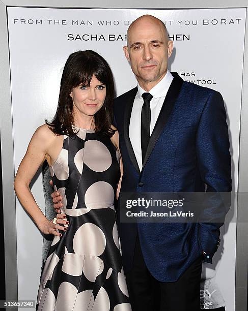 Actor Mark Strong and wife Liza Marshall attend the premiere of "The Brothers Grimsby" at Regency Village Theatre on March 3, 2016 in Westwood,...