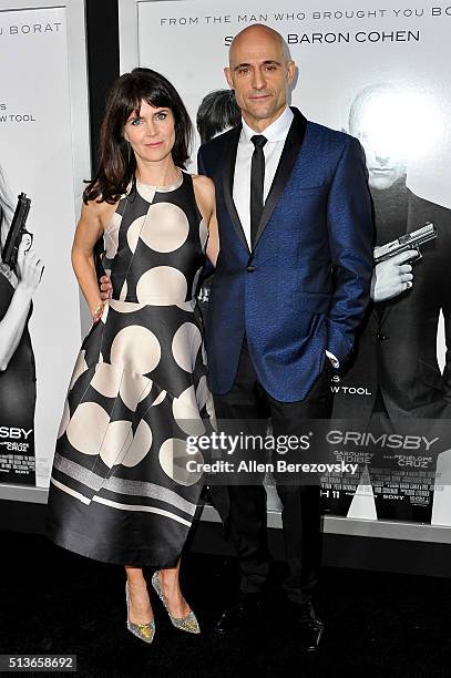 Actor Mark Strong and Liza Marshall attend the Los Angeles Premiere of Columbia Pictures and Village Roadshow Pictures "The Brothers Grimsby" at...