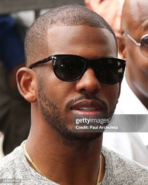 Player Chris Paul attends the ceremony to honor Sportscaster Ralph Lawler with a Star on the Hollywood Walk Of Fame on March 3, 2016 in Hollywood,...