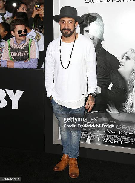 Musician A. J. McLean attends the premiere of Columbia Pictures and Village Roadshow Pictures' "The Brothers Grimsby" at the Regency Village Theatre...