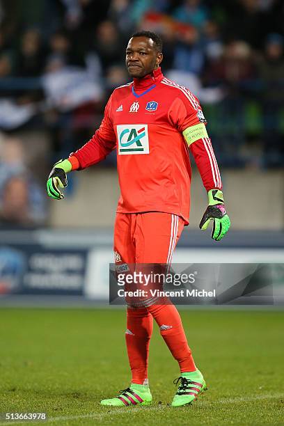 Steve Mandanda of Marseille during the French Cup game between US Granville V Olympique de Marseille at Stade Michel D'Ornano on March 3, 2016 in...