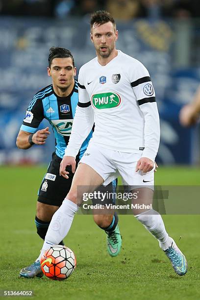 Thomas Vauvy of Granville during the French Cup game between US Granville V Olympique de Marseille at Stade Michel D'Ornano on March 3, 2016 in Caen,...