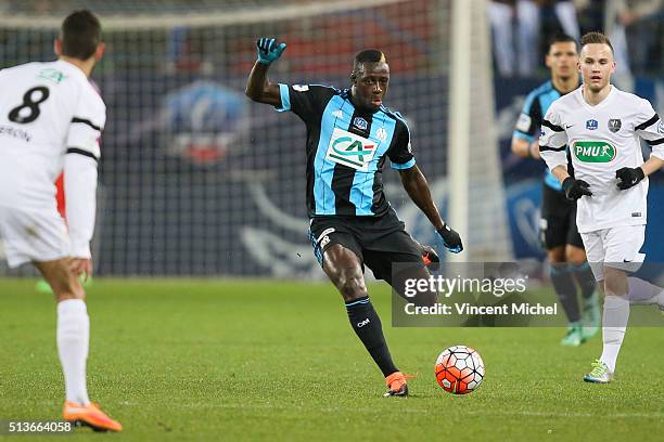 Benjamin Mendy of Marseille during the French Cup game between US Granville V Olympique de Marseille at Stade Michel D'Ornano on March 3, 2016 in...