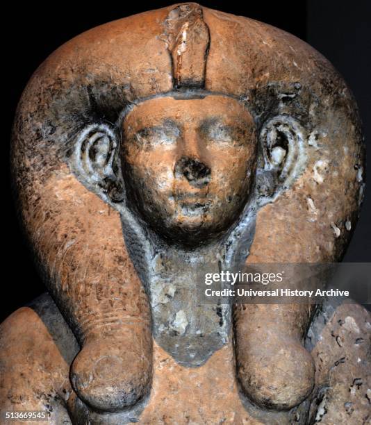 Limestone bust of Queen Ahmes-Merytamun. 18th Dynasty, about 1550 BC from Thebes, Temple of Karnak. This is the upper half of a seated statue...