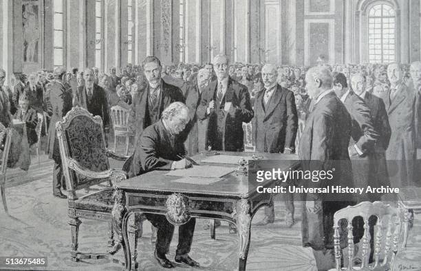 The Treaty of Versailles is signed by British Prime Minister David Lloyd George at the end of World War I. It was signed on 28 June 1919.