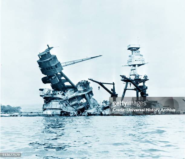 Arizona, Pearl Harbour after the Japanese attack in World War II, 1941.