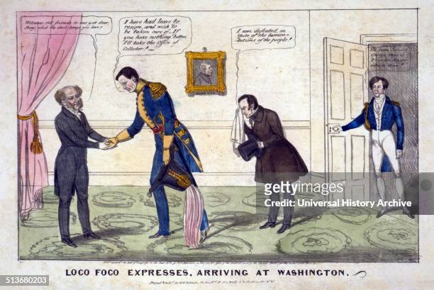 Loco Foco expresses, arriving at Washington' A satiric commentary on the effects of the landslide Whig victory in New York state elections in the...
