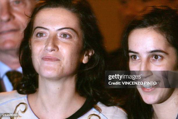 Simona Torretta , and Simona Pari, volunteers for the Italian aid organization 'Un Ponte Per Baghdad' are pictured on their arrival at Rome's...