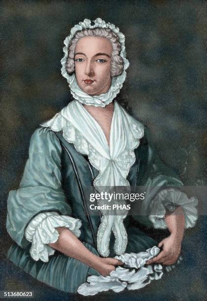 Charles Edward Stuart . Scottish aristocrat. Prince Charles Edward Stuart disguised as Betty Burke, 1747. Engraving in The Iberian Illustration,...