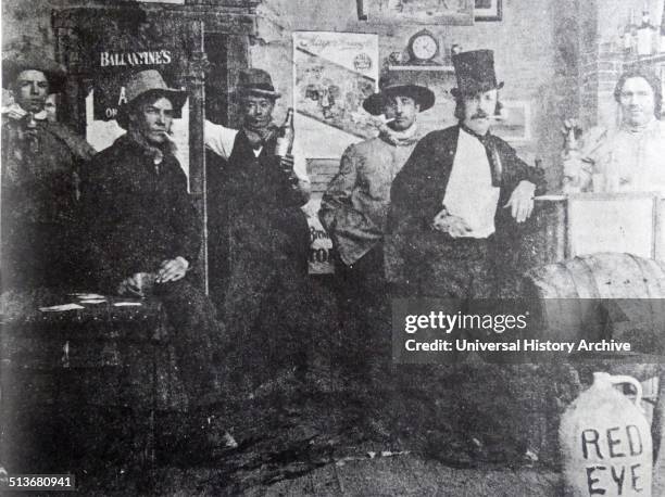 "Cripple Creek Barroom", 1898. This authentic-looking vignette of the Old West was actually produced in Edison's "Black Maria" studio in Menlo Park,...