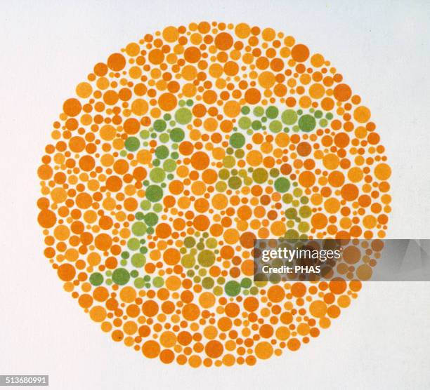 The Ishihara Color Test. Color perception test for red-green color deficiencies. Ishihara Plate No. 1.