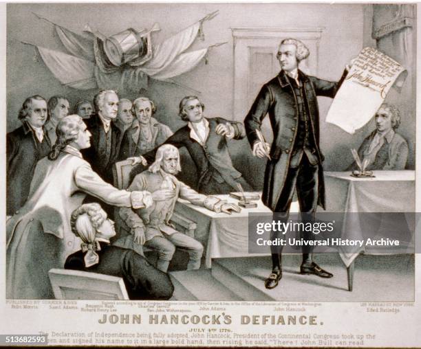 John Hancock's defiance on July 4th 1776. He served as president of the Second Continental Congress and was the first and third Governor of the...