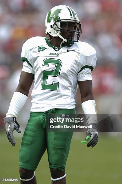 Defensive back Roberto Terrell of the Marshall University Thundering Herd stands on the field during the game against the Ohio State University...