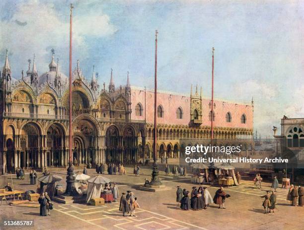 Painting by Canaletto shows one side of St Mark's. A painting by Canaletto from about 1740.